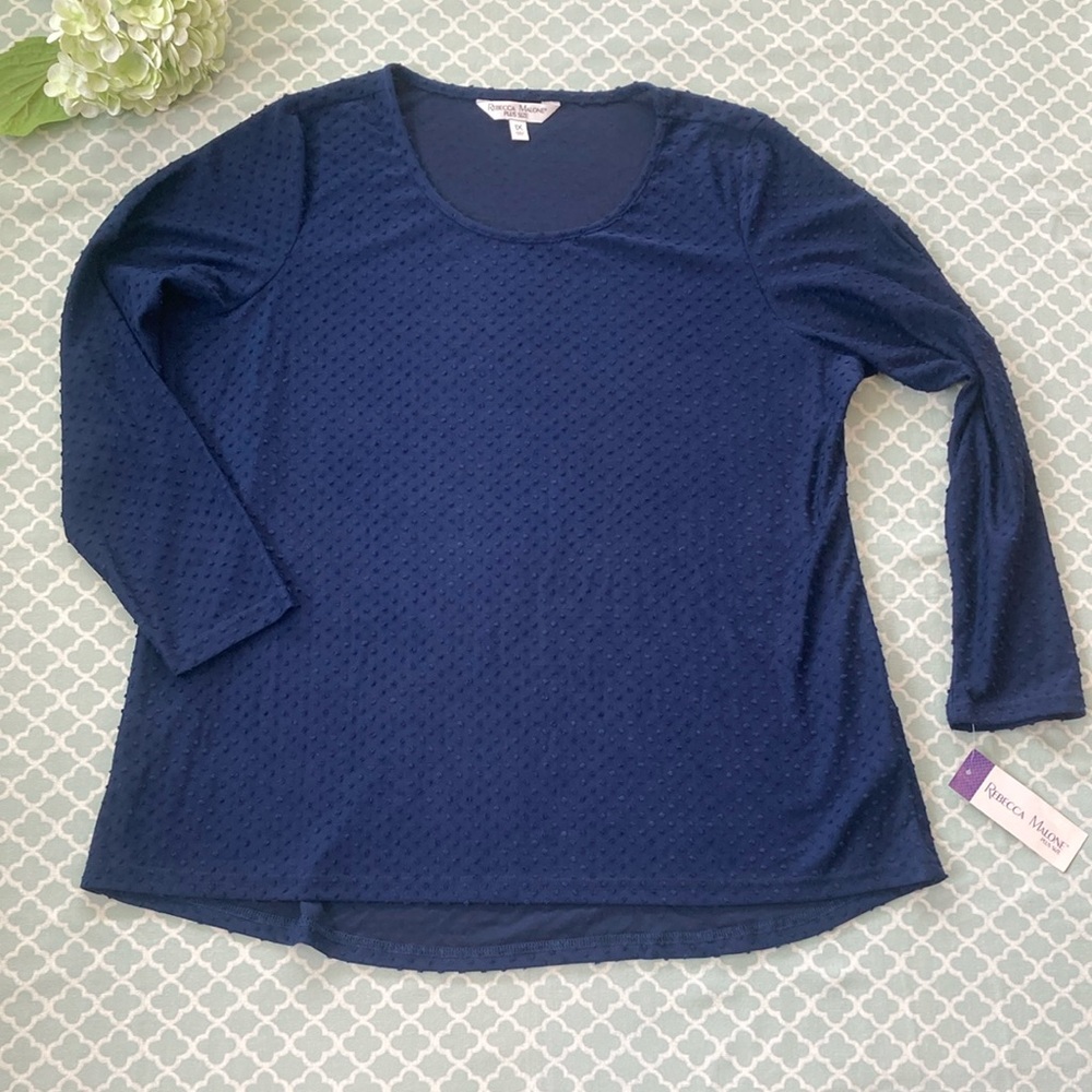 NWT Rebecca Malone Navy Clip Dot Blouse 1X